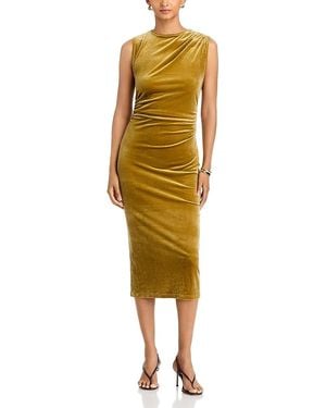 AREA STARS Draped Velvet Bodycon Midi Dress - Yellow