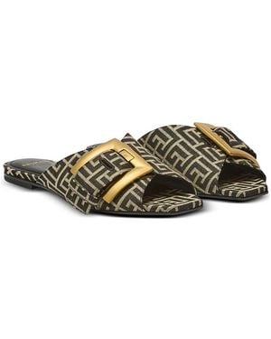 Balmain Flat Monogram Jacquard Anthem Sandals - Green