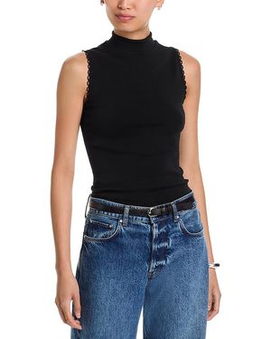 RE/DONE Mock Neck Scalloped Tank - Black