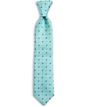 Canali Silk Classic Geometric Floral Grid Tie - Blue
