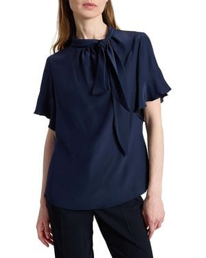 Santorelli Athena Silk Blouse With Short Flutter-Sleeves - Blue