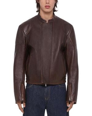 Helmut Lang Glossy Leather Moto Jacket - Brown