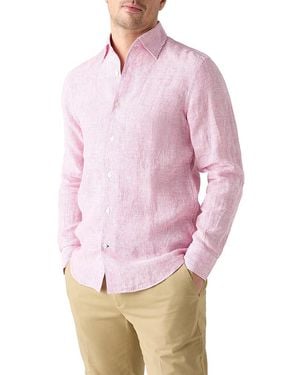 Robert Talbott Morgan Medium Stripe Linen Shirt - Pink