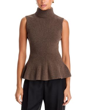 Rohe Wool & Cashmere Peplum Sculptural Sleeveless Top - Brown