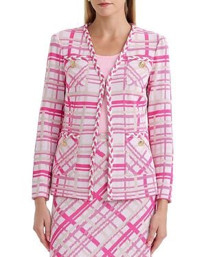 Ming Wang Braided Trim Plaid Knit Jacket - Pink