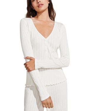 Eberjey Pointelle V Neck Henley Top - White