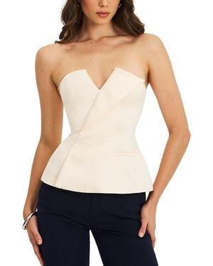 Miss Circle Yani Asymmetrical Lapel Sleeveless Peplum Top - White