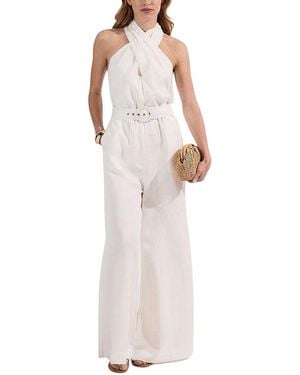 Karen Millen Linen Blend Wide Leg Belted Jumpsuit - White