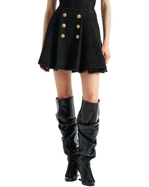 Balmain Flared Tweed Skirt - Black