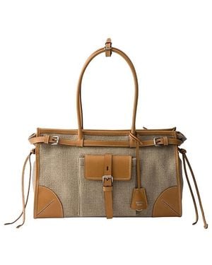 Prada Bonnie Linen And Leather Tote Bag - Metallic