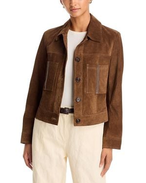 Johnny Was Diamond Laser Italian Suede Bomber Jacket - Brown