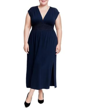 Standards & Practices Plus Size Deep V-Neck Side Slit Maxi Dress - Blue