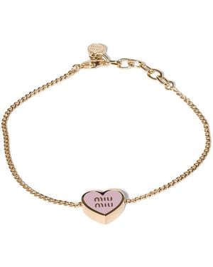 Miu Miu Metal Heart-Shaped Charm Bracelet - Metallic