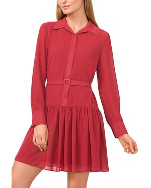Cece Long Sleeve Tiered Pleated Shirt Dress