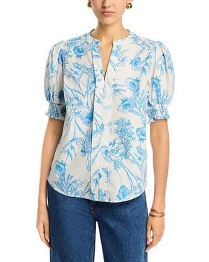 Tahari Short Sleeve Split Neck Blouse - Blue