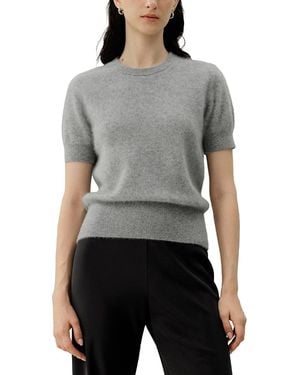 LILYSILK Brushed Cashmere Short-Sleeve Sweater - Gray