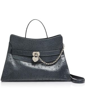 McQueen Ostrich Embossed Leather Shoulder Bag - Blue