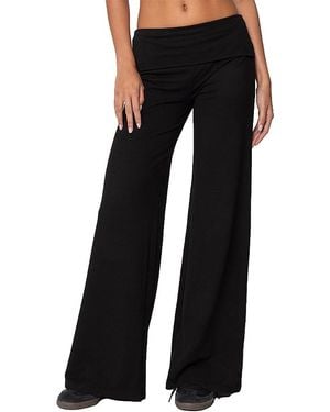 Edikted Wide Leg Fold Over Pants - Black