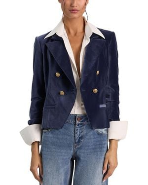 Alice + Olivia Velvet Double Breasted Blazer - Blue