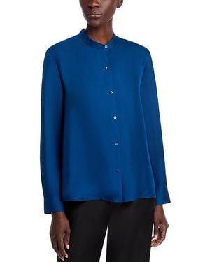 Eileen Fisher Silk Twill Mandarin Collar Top - Blue