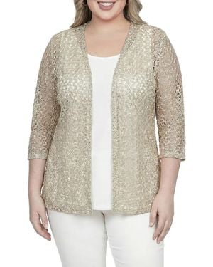 Standards & Practices Plus 3/4 Sleeve Floral Lace Cardigan - Natural