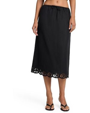Onia Air Linen Scallop Midi Skirt - Black