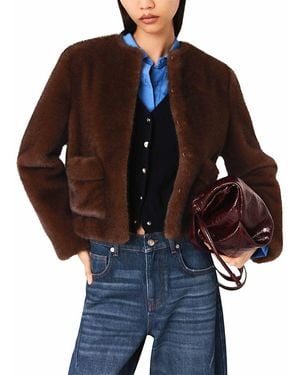 Maje Short Faux Fur Coat - Brown