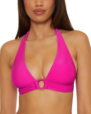 Becca Monte Carlo Mira Rib Halter Bikini Top - Pink