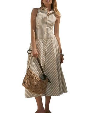 Mint Velvet Stripe Button Midi Dress - Natural