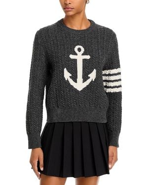 Thom Browne Anchor Intarsia Cable Knit Sweater - Gray
