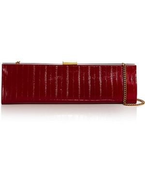 Aqua Small Embossed Leather East West Clutch - Red