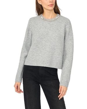 Cece Rhinestone Collar Crewneck Sweater - Gray