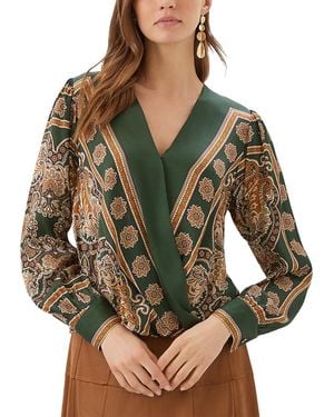 Karen Kane Long Sleeve Drape Front Top - Multicolor