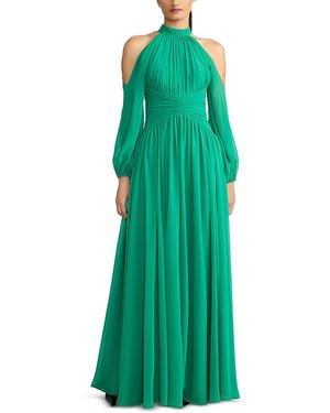 Zac Posen Wicked X Cold Shoulder Chiffon Gown - Green