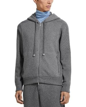 ZEGNA Melange Oasi Cashmere Full Zip Hoodie - Gray