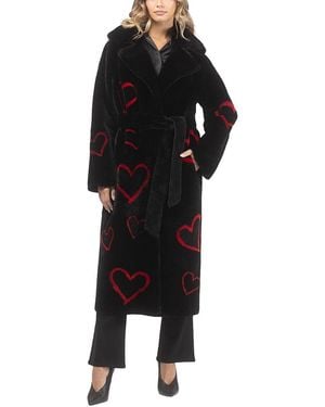 Gorski Reversible Shearling Lamb Coat With Heart Intarsia, Belt - Black