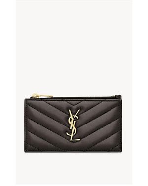 Saint Laurent Cassandre Matelasse Fragments Zipped Card Case - White