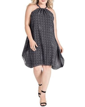 Standards & Practices Plus Print Choker Trapeze Chiffon Mini Dress - Blue