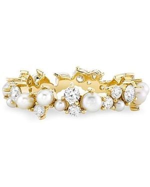 Sydney Evan 14K Diamond & Freshwater Pearl Cocktail Eternity Ring - White