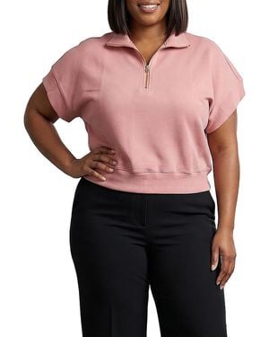 Standards & Practices Plus High Neck Half Zip Short Sleeve Top - Red