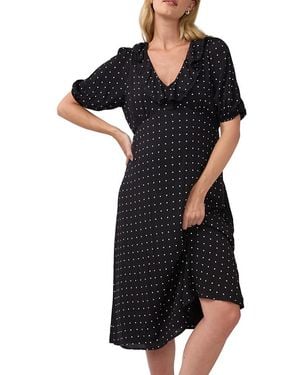 Ingrid & Isabel Ruffle V-Neck Maternity Midi Dress - Black