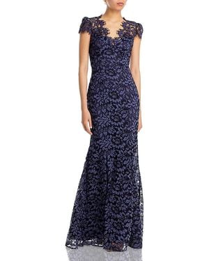 Eliza J Scalloped-Edge Lace Gown - Blue