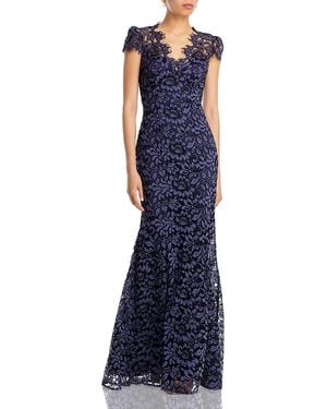 Eliza J Scalloped-Edge Lace Gown - Blue