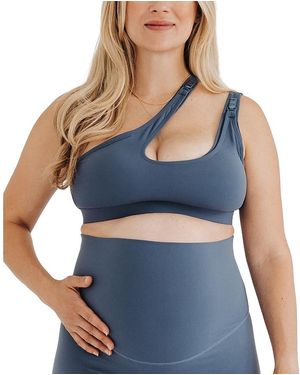 AXK One-Shoulder With Easy-Release Breastfeeding Clips Cross Body Nursing Bra - Blue
