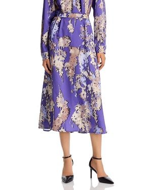 Misook Floral Crepe De Chine Skirt - Purple
