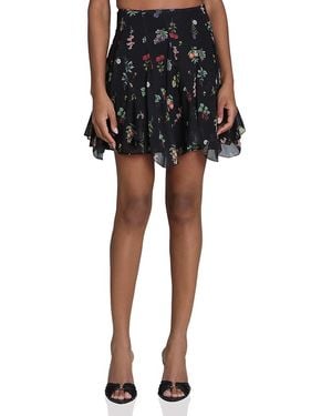 Avec Les Filles Floral Chiffon Bias Ruffle Mini Skirt - Black