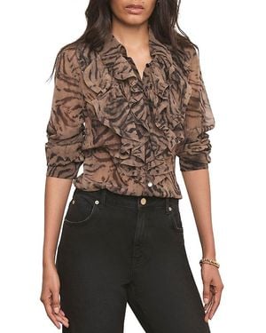 Mint Velvet Ruffle Detail Button Down Blouse - Brown