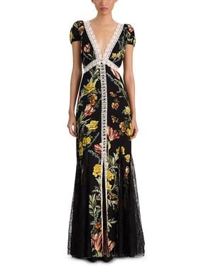 Alice + Olivia Rose Deep V Lace Trim Maxi Dress - Black
