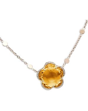 Pasquale Bruni 18K Rose Bon Ton Citrine & Diamond Flower Pendant Necklace, 17.2 - Metallic