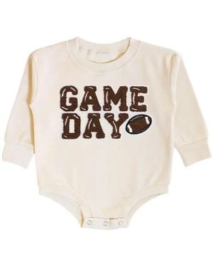 Sweet Wink Game Day Patch Long Sleeve Romper - White